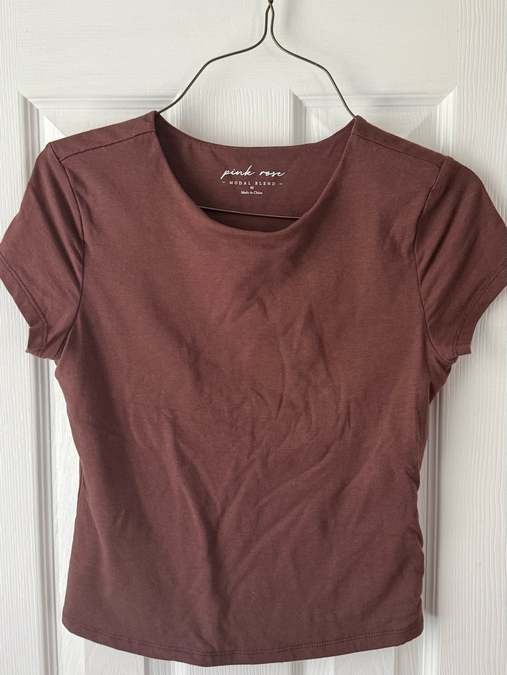 Pink Rose Women's Short Sleeve Crew Neck Top - Chocolate Brown